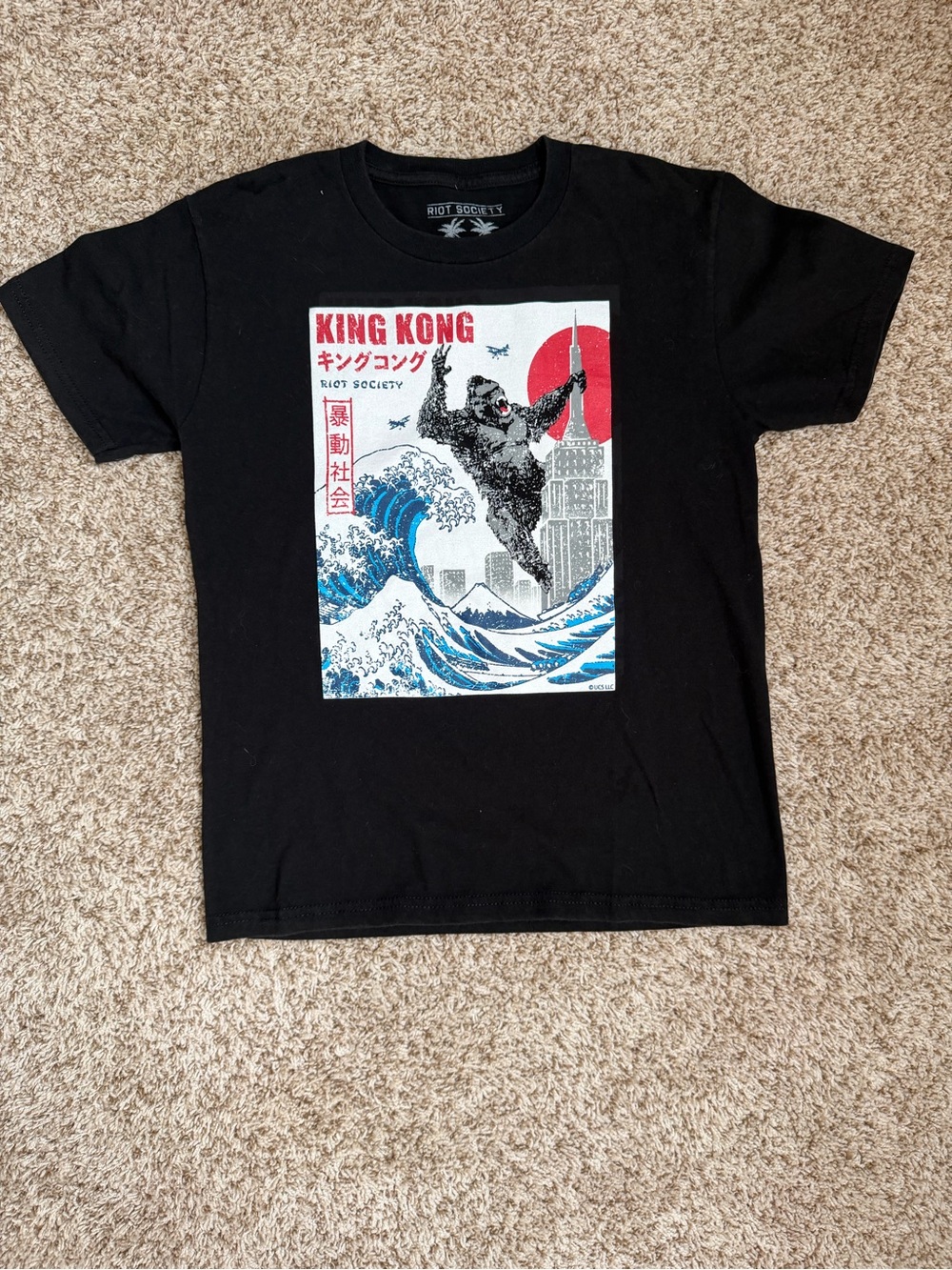 Riot Society Black King Kong Wave Graphic Tee with Red Sun
